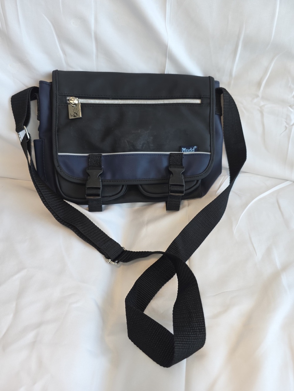 Mudd Black and Navy Compact Messenger Bag with Front Buckles
